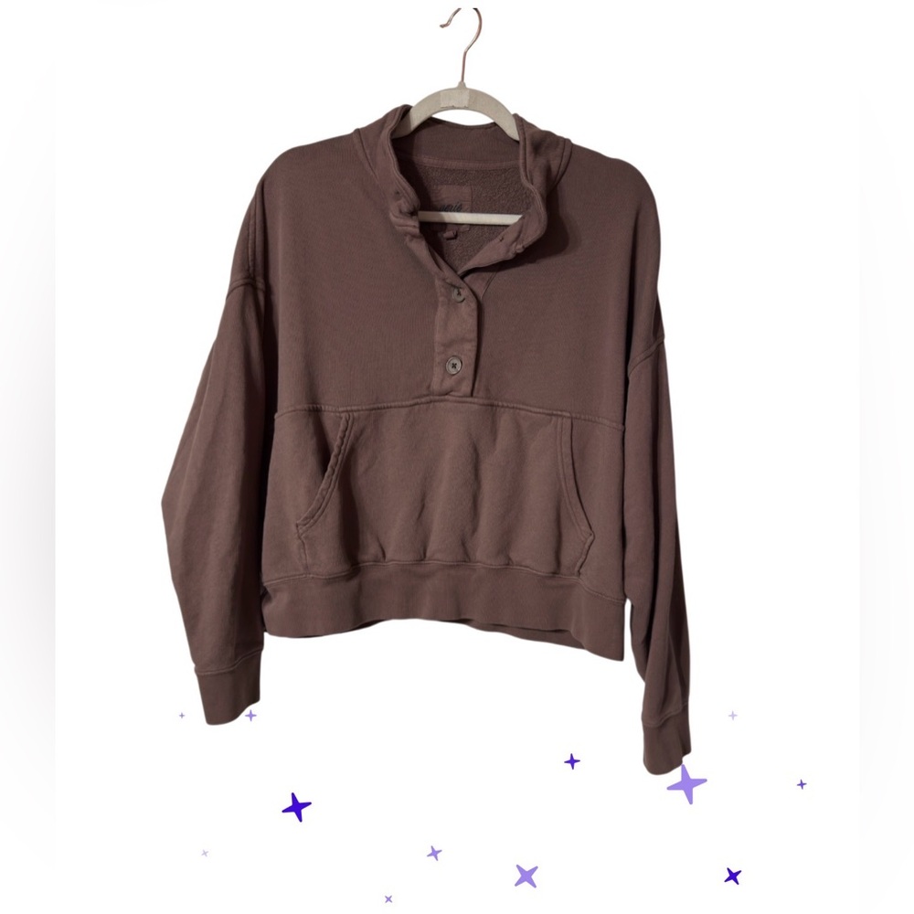 Aerie‎ Chocolate Brown Quarter-Zip Sweatshirt (TXA934)